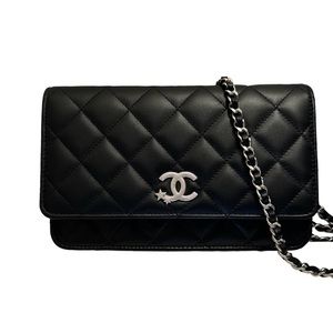 Chanel Wallet on Chain Black Lambskin Silver HW 24C CC Stars NWT